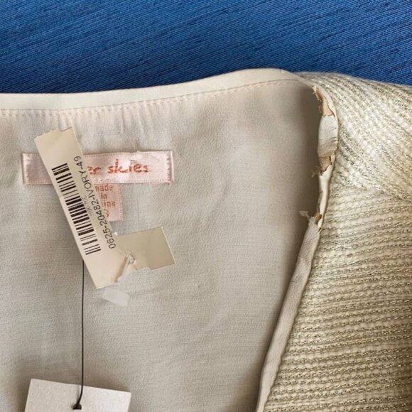 NWT silver and gold Textured shiny reflecting stripes cream ivory color jacket - Picture 3 of 8
